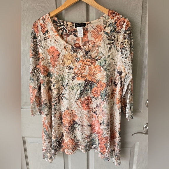 Frazzle Sheer Lace Blouse Womens Sz L Studed Lined High Low Coastal Y2k … - Picture 9 of 15